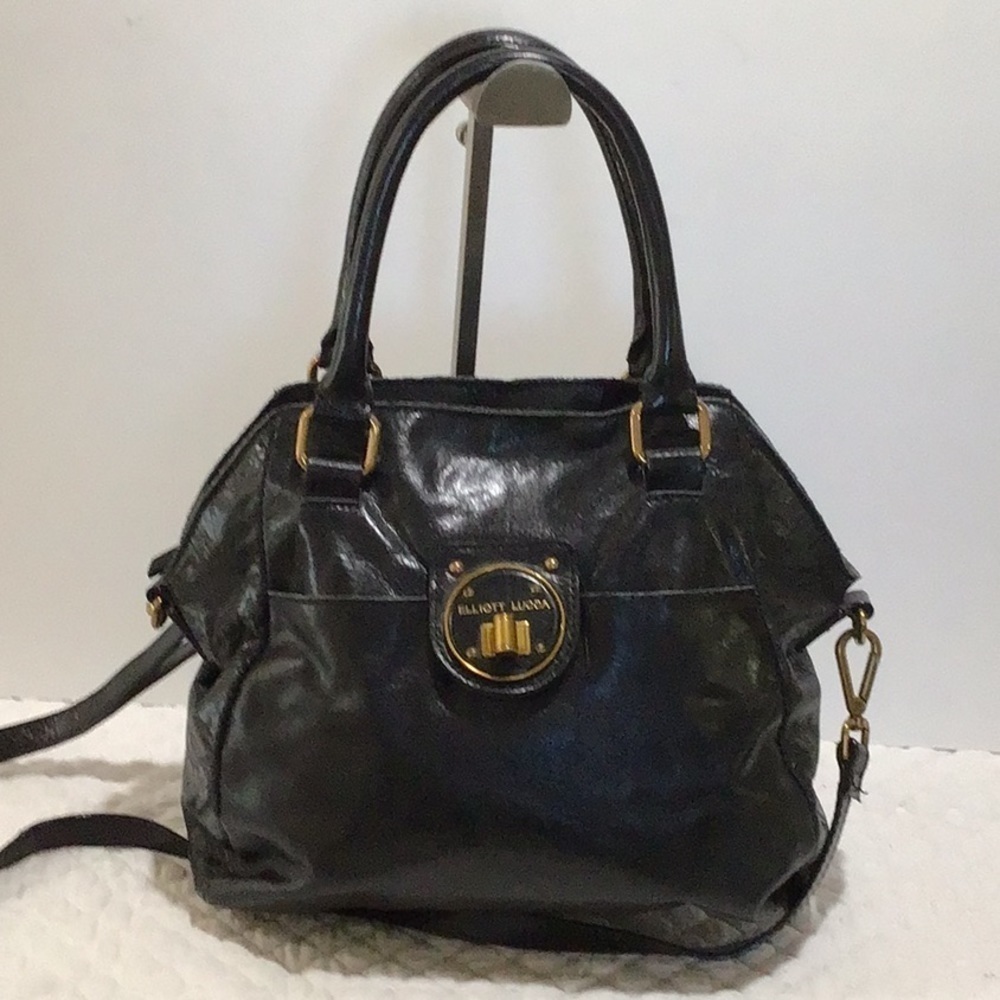 Elliot Luca shoulder Crossbody black leather bag front pocket back pocket